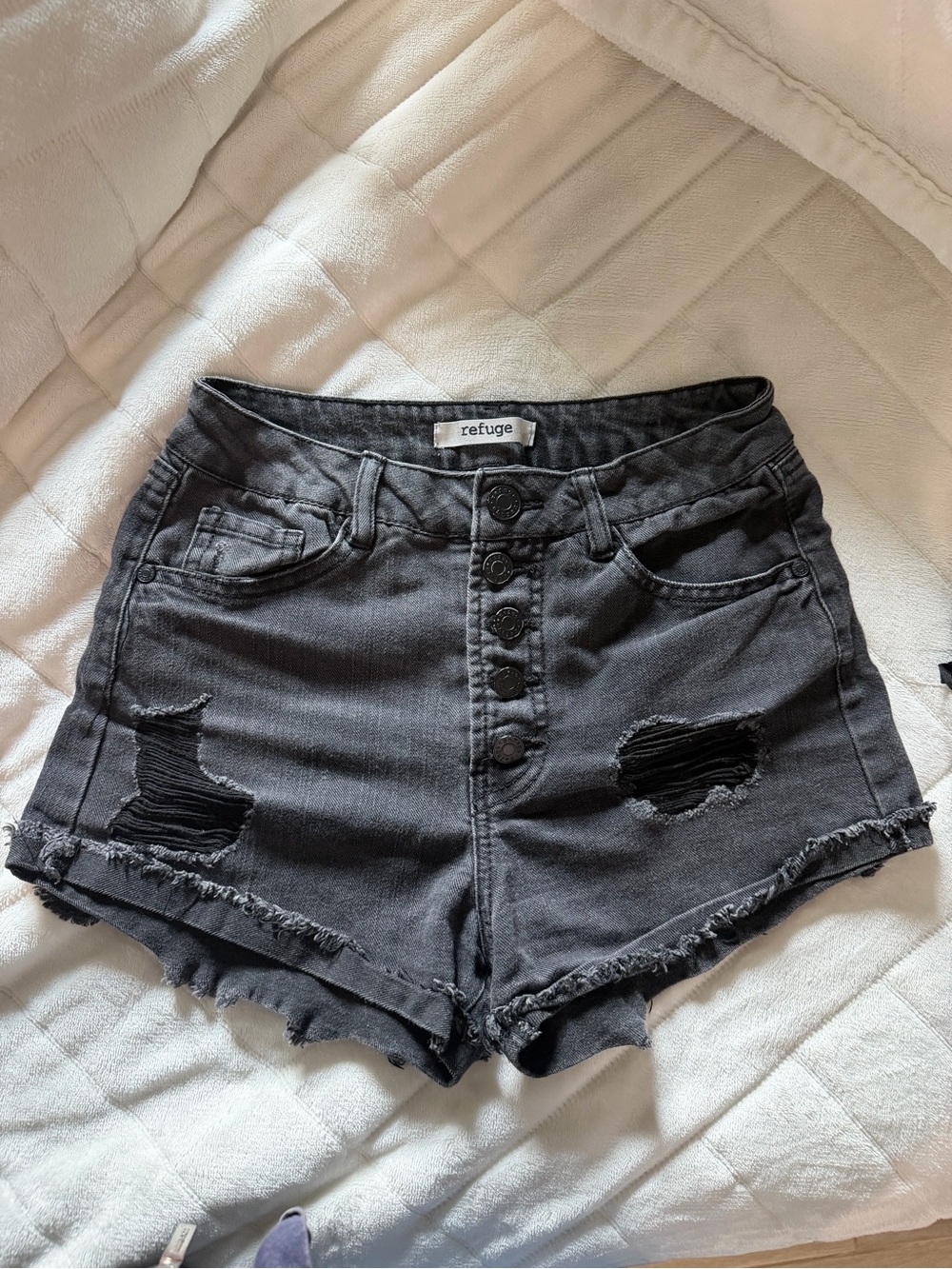 refuge Black High Waist Distressed Denim Shorts